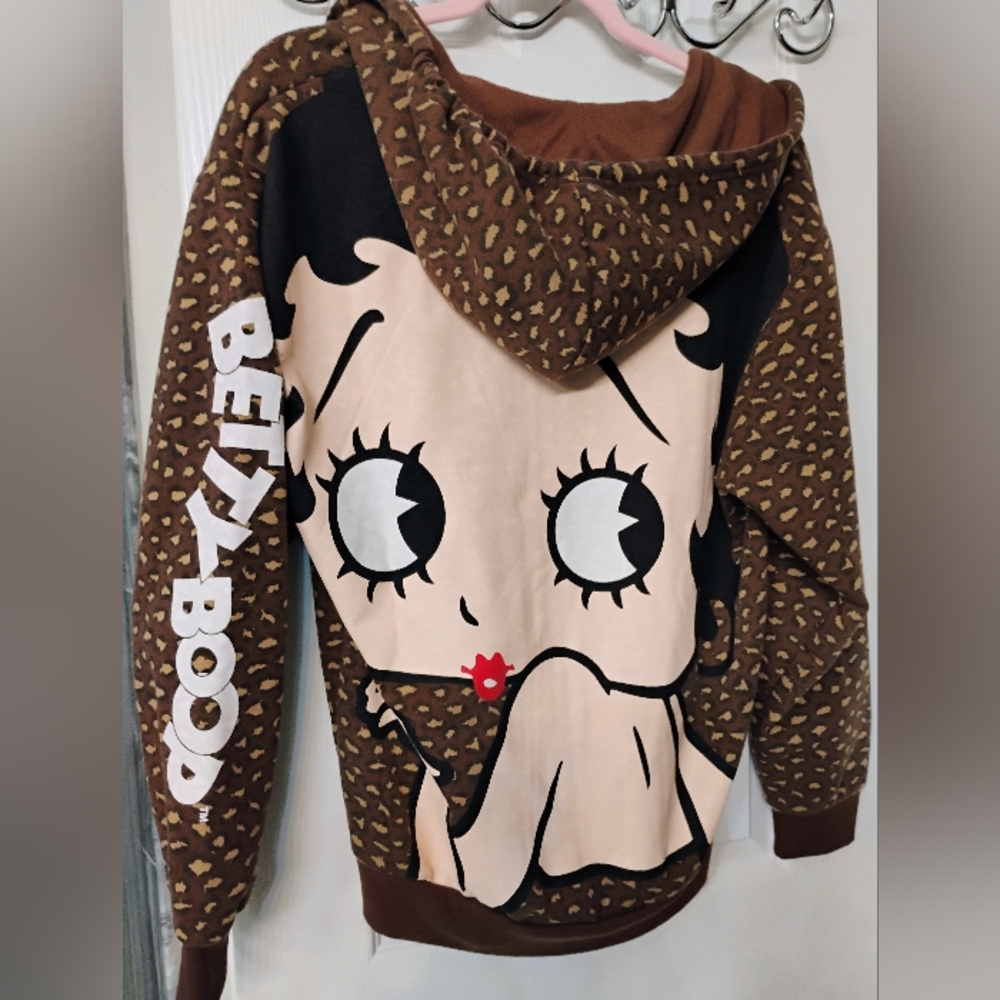BETTY BOOP FLEISCHER STUDIOS FLEECE LINED HOODIE IN BROWN. NWT